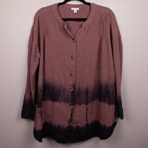 J. Jill PureJill purple tie dye gauzy button down tunic shirt-L